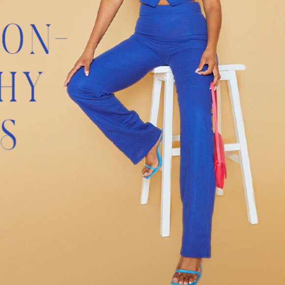 Blue Linen Look Halterneck Waistcoat + Straight leg Pants - Size 8 - Picture 3 of 3